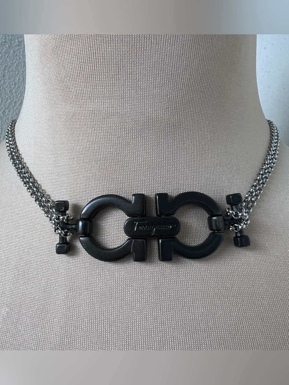 Salvatore Ferragamo Custom Silver Necklace | Gancini Horsebit Hardware 15”